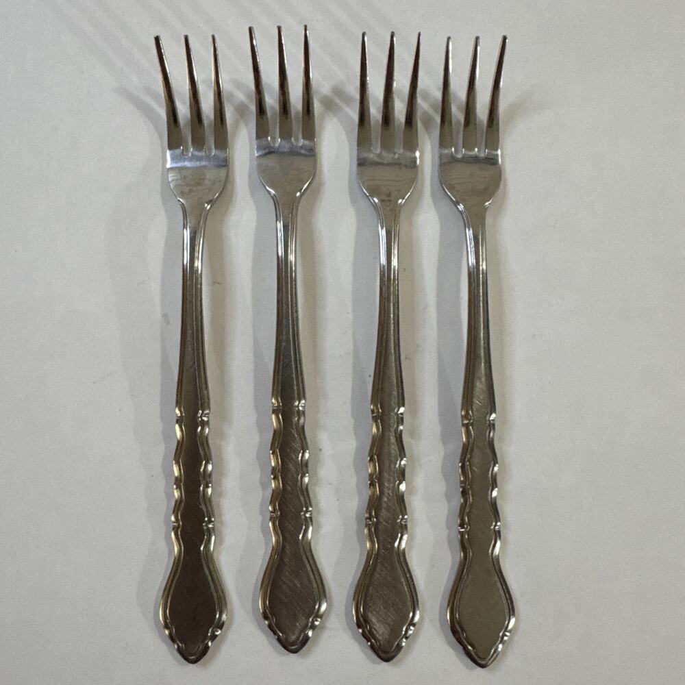 4 Vintage MCM Cocktail Forks - Estia ESI14 - 6” - Stainless Steel